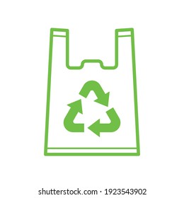 Plastic bag with triangle rotation arrow recycle sign, Green recycling plastic bag icon, Reusable ecological preservation concept, Isolated on white background, Vector illustration