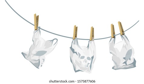 Plastic Bag Underwater. Plastic Pollution Illustration