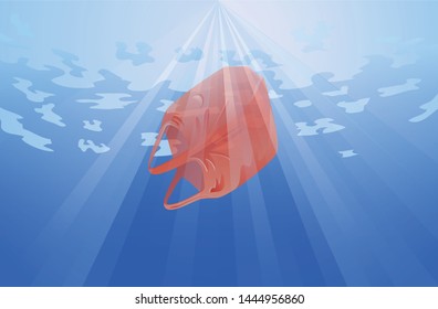 Plastic bag underwater vector illustration