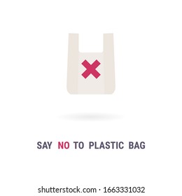Plastic bag vector icon. Say no to plastic bag. Zero waste eco concept. Recycle Eco-friendly sign. Flat design isolated on white.