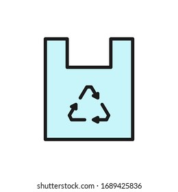 Plastic bag, waste recycling, trash flat color line icon.