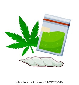 Plastic Bag With Weed. Packaging With Cannabis Leaf Marijuana.