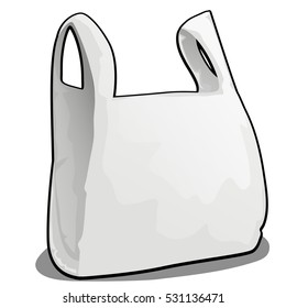 A plastic bag of white color isolated on white background. Vector cartoon close-up illustration.
