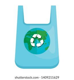 plastic bag with world planet and recycle arrows