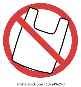 Plastic bags ban. Signage calling for stop using disposable polythene package