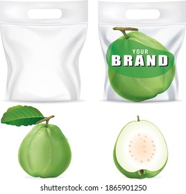 Plastic bags to contain fresh guava fruit.illustration vector