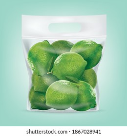 Plastic bags to contain fresh lemon on green background.illustration vector