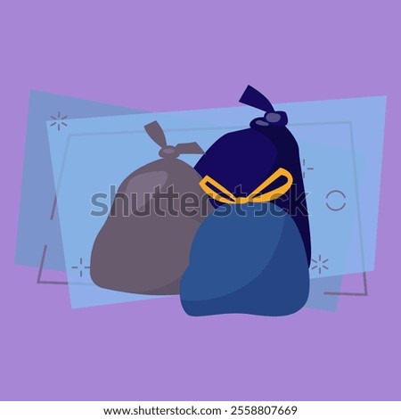 Plastic bags with garbage. Litter in polyethylene sacks. Vector illustration can be used for topics like garbage, trash, unsorted waste, recycling