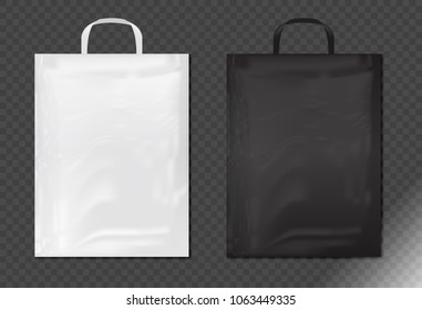Plastic bags on transparent background,white and black plastic bag,vector set mock up