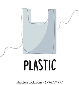 Plastic bags on white background in doodle style. Concept of plastic pollution, environment pollution, single-use plastics, one time use plastic, non biodegradable waste, ecology campaign. EPS 10