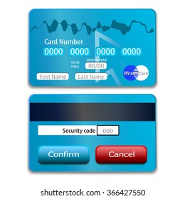 Plastic bank cards with fields to fill in for the online store