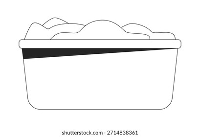 Lavabo de plástico lleno de ropa de lavado de manos objeto de línea 2D. Tareas domésticas. Día de lavandería. Lava la carga. Tareas domésticas. Elemento de esquema de tinta de Vector de Clipart aislado de tarea nacional. Ilustración de punto monocromo