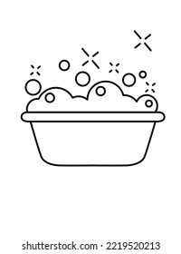 Plastic basin with soap suds bowl with water and washing detergent vector illustration isolated on white background