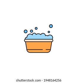 plastic basin with soap suds icon isolated background. Bowl with water. Washing clothes, cleaning equipment. Vector Illustration