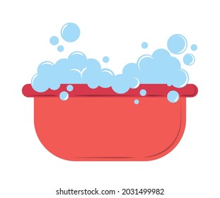 plastic basin with soap suds icon isolated