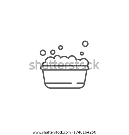 plastic basin with soap suds icon isolated background. Bowl with water. Washing clothes, cleaning equipment. Vector Illustration