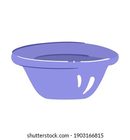 Plastic basin for water - isolated vector illustration. Lilac tub in hand drawn style, for laundry, cleaning, washing dishes or bathe - single clipart, object on white background