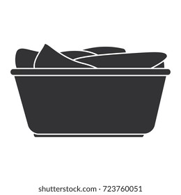 plastic basket with clothes