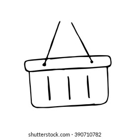 Plastic basket hand drawn, doodle shopping cart