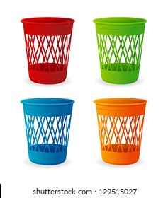 Plastic basket set, trash bins on white