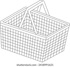 plastic basket shopping black and white vector line art illustration