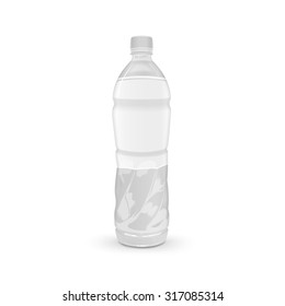 plastic beverage bottle with blank label isolated on white background