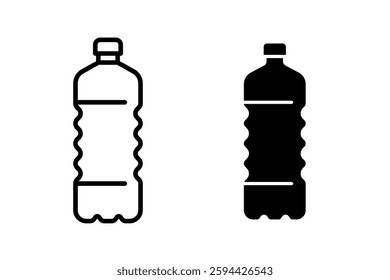 Plastic beverage bottle outline icon. Simple linear design, isolated on white background. Ideal for water, juice, soda or alcohol packaging concepts. Minimalist and modern style.