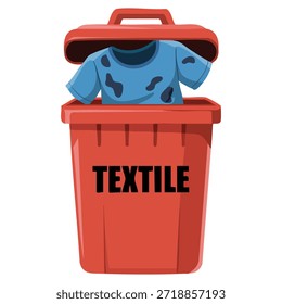 Caixa de plástico cheia de roupas velhas rasgadas sujas para reciclagem