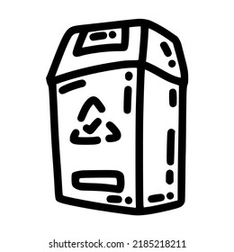 plastic bin with recycle logo hand drawn doodle outline vector template illustration