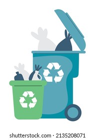 papeleras plásticas con residuos, concepto de reciclaje