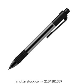 Plastic Black and Gray Ball Point Pen Isolated on White Background