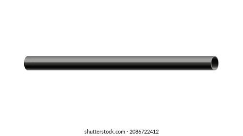 Plastic black pipe or tube template realistic vector illustration isolated on white background. Pipe material for construction and plumbing, gas pipeline.