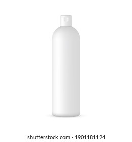 La botella de Shampoo en blanco y alto de plástico se enmascara aislada en fondo blanco. Ilustración vectorial