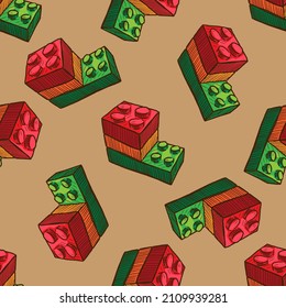 Plastic block vector illustration of children toy seamless pattern