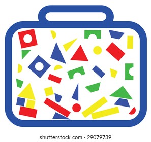 Plastic blocks, geometrical figures, on white background