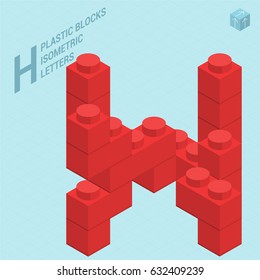 Plastic blocs constructor 3D isometric flat design typeface letter H
