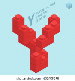 Plastic blocs constructor 3D isometric flat design typeface letter Y