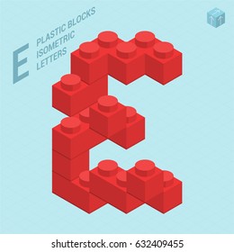 Plastic blocs constructor 3D isometric flat design typeface letter E