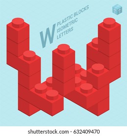 Plastic blocs constructor 3D isometric flat design typeface letter W