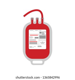 Plastic Blood Bag For Blood Transfusion In Flat Style Isolated Over White Background. Vector Illustration