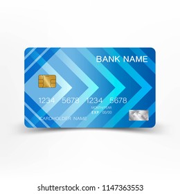 Plastic blue bank debit card. Vector illustration template EPS10. On white background.