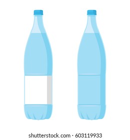 Plastic Blue Bottle with water. Set