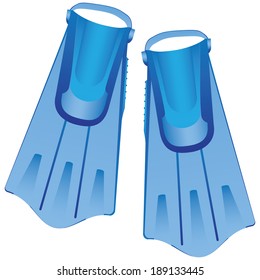Plastic blue flippers for swimming. Vector illustration.
