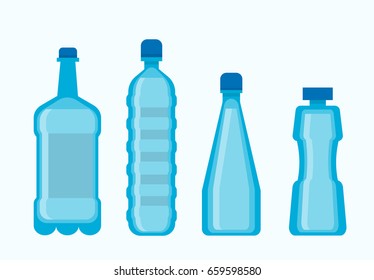 Plastic blue water bottles set isolated on white