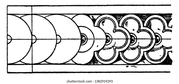 Plastic Border Rosette Band is a Louis XVI style of a flower, it is athik line band, vintage line drawing or engraving.