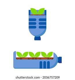 plastic botle as planting media. plastic waste recycle. urban farming illustration. 