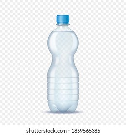 Embalaje de bebidas 3d en frascos de plástico aislado sobre fondo transparente. Una botella azul clara de la imagen de la broma de agua. Ilustración vectorial realista