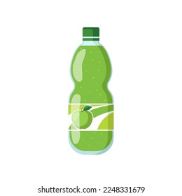 Plastic bottle of apple soda vector illustration. Fresh fizzy drink in bottle, beverage with fruit flavor isolated on white background. Beverage, refreshment concept