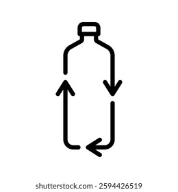 Plastic bottle in arrow loop form. Recycling and reuse icon. Beverage container symbol environmental conservation. Eco friendly logo. Waste reduction and pollution control and circular economy element