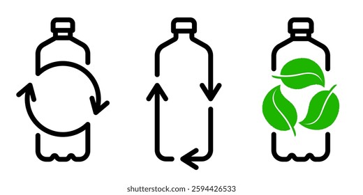 Plastic bottle in arrow loop form. Recycling and reuse icon. Beverage container symbol environmental conservation. Eco friendly logo. Waste reduction and pollution control and circular economy element